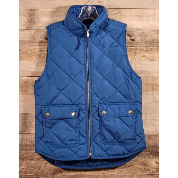 J CREW Excursion Puffer Down Quilted Vest XS Blue full zip snap pockets Markle - Picture 1 of 12
